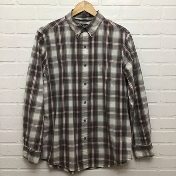 CHAPS men plaid button down shirt 100% lightweight cotton white grey red medium - Picture 10 of 10